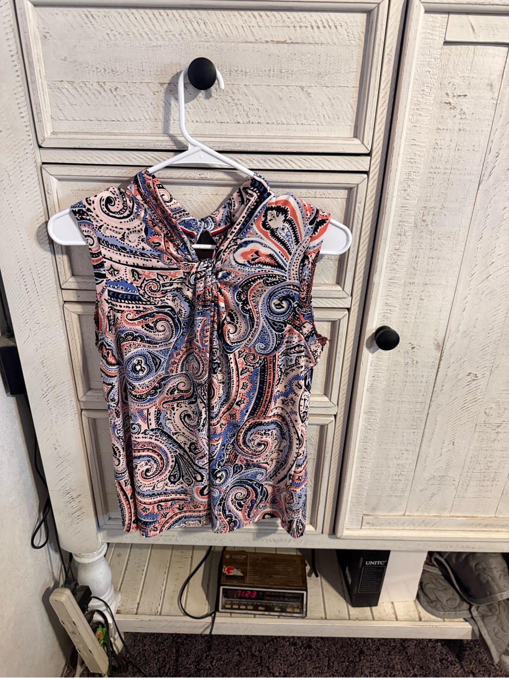 Tommy Hilfiger Sleeveless Paisley Tie-Neck Blouse - Pink & Blue